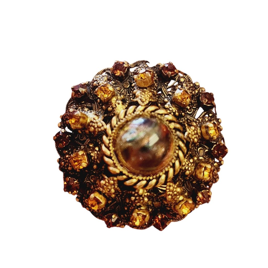 Beautiful Signed W Germany Murano Cab Center Rhinestone Brooch A5961 125$